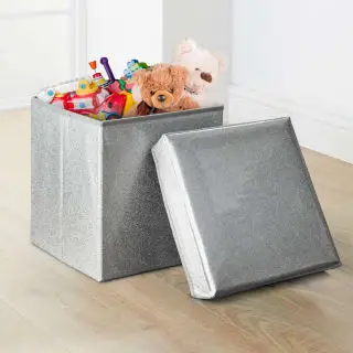 B&M Glitter Storage Seat Ottoman - Silver 3 B&M Glitter Storage Seat Ottoman - Silver