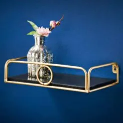 B&M Deco Glamour Shelf With Gold Ring 30cm - Black