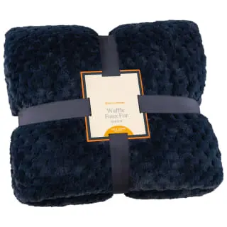 B&M Waffle Faux Fur Throw - Navy 3 B&M Waffle Faux Fur Throw - Navy
