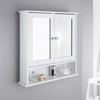 Maine Bathroom Double Door Cabinet & Shelf - White 3 Maine Bathroom Double Door Cabinet & Shelf - White