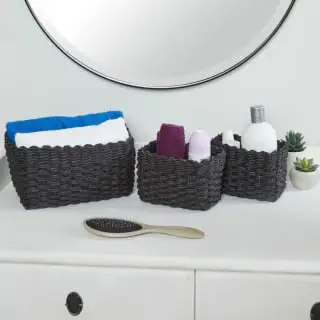 Wicker & Weave Samos Set Of 3 Storage Rope Baskets 3pk - Black 3 Wicker & Weave Samos Set Of 3 Storage Rope Baskets 3pk - Black
