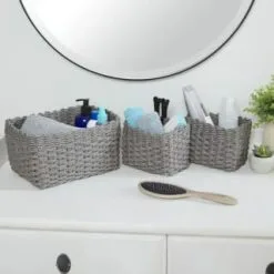 Wicker & Weave Samos Set Of 3 Storage Rope Baskets 3pk - Grey