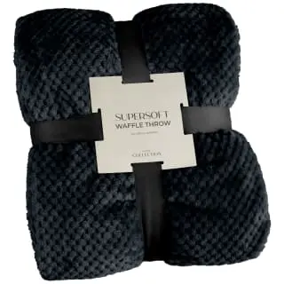 B&M Waffle Fleece Throw - Black 3 B&M Waffle Fleece Throw - Black