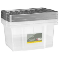 B&M Clear Storage Boxes With Lids 3pk 20L