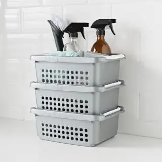 Home Essentials Set Of 3 Storage Stacking Baskets - Grey 3 Home Essentials Set Of 3 Storage Stacking Baskets - Grey