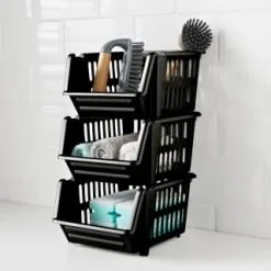 Home Essentials 3 Tier Storage Baskets - Black