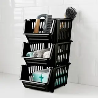 Home Essentials 3 Tier Storage Baskets - Black 3 Home Essentials 3 Tier Storage Baskets - Black