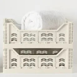 Home Essentials Midi Stacking Fold Flat Crate 30.6 X 20.5 X 12.6cm - Cream -Furniture shop 384970 384974 384975 home essentials midi stacking fold flat crate main