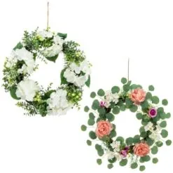 Bloom Spring Flowers Wreath - Pink -Furniture shop 392822 spring flowers wreath white