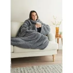 Home Essentials Teddy TV Blanket - Charcoal -Furniture shop 393425 home essentials teddy tv blanket charcoal