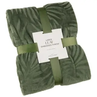 Home & Co Large Leaf Embossed Green Throw 3 Home & Co Large Leaf Embossed Green Throw
