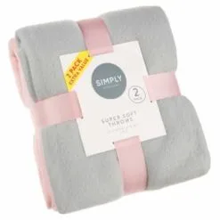 Simply Everyday Simply Light Grey & Blush Polar Fleece Throw 2pk