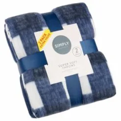 Simply Everyday Simply Navy & Gingham Polar Fleece Throw 2pk
