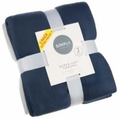 Simply Everyday Simply Navy & Grey Polar Fleece Throw 2pk