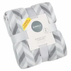 Simply Everyday Simply Grey & Geo Print Polar Fleece Throw 2pk